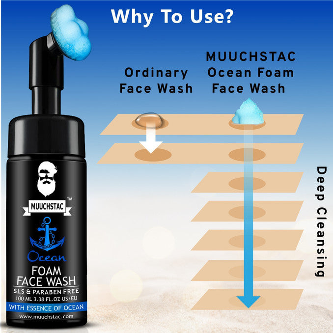 MUUCHSTAC Ocean Foam for Men - Inbuilt Brush, Fights Acne & Pimple, Skin Brightening, All Skin Types Face Wash (100 ml)