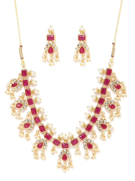 Gold-Plated Artificial Stones Studded And Beads Jewellery Set