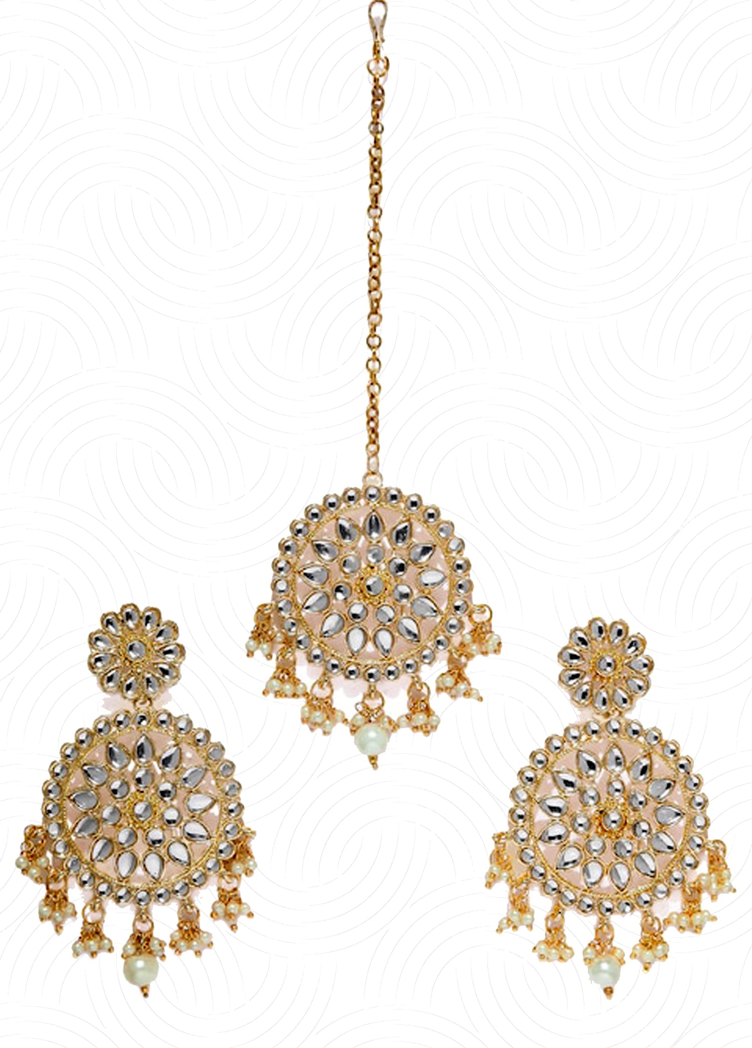 Gold Plated Kundan Studded & Pearl Beaded Earring With Manngtikka