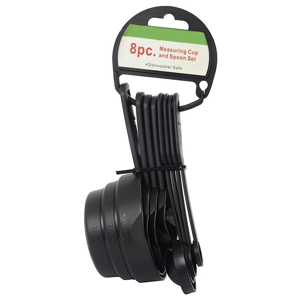 Plastic 4 measuring cups and 4 measuring spoons (8 Pcs Black)