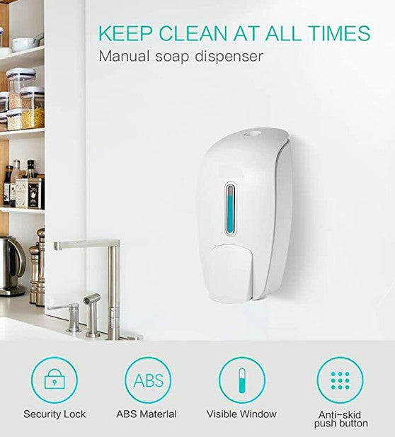 PLAZA - Stylish Push Type Liquid Soap, Lotion & Hand Sanitizer Dispenser Surface Mounted 1000 ml Capacity (White)