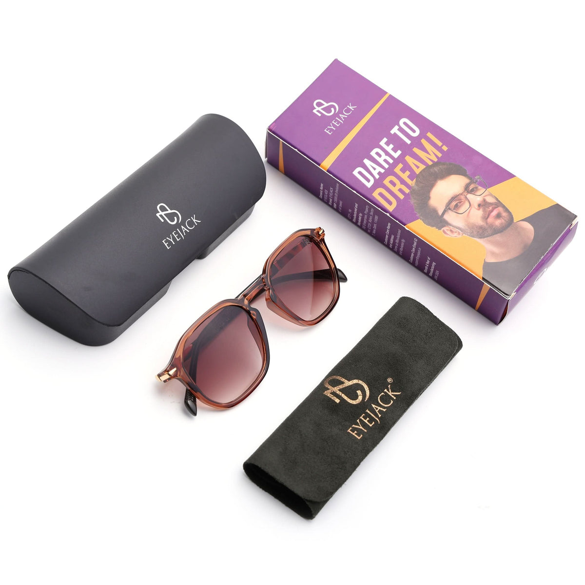 Eyejack Transparent Brown Square Sunglasses for Men and Women - detail view
