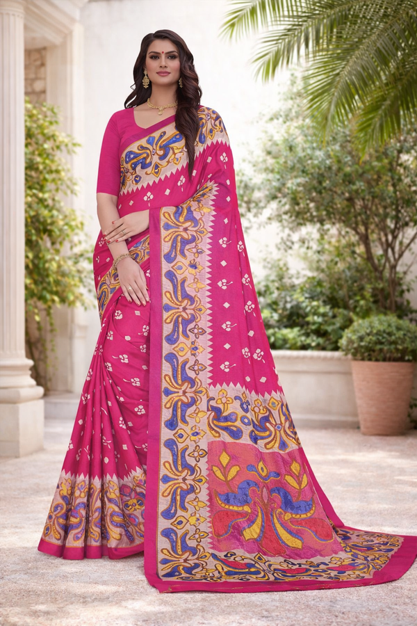 Heritage Kalamkari Art Crush Crepe Georgette Saree with Elegant Jhalar Tassel Finish Kalyani silks and sarees