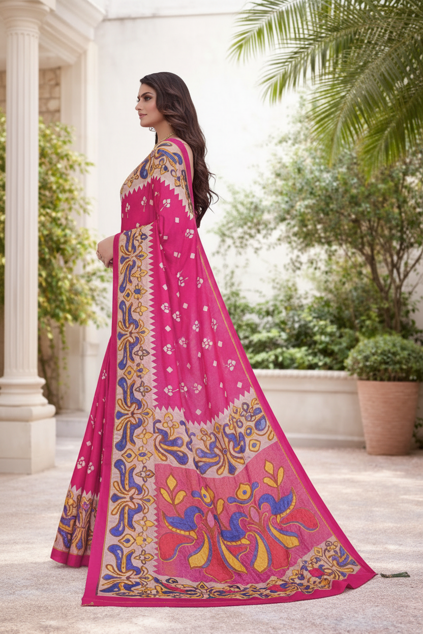 Heritage Kalamkari Art Crush Crepe Georgette Saree with Elegant Jhalar Tassel Finish Kalyani silks and sarees