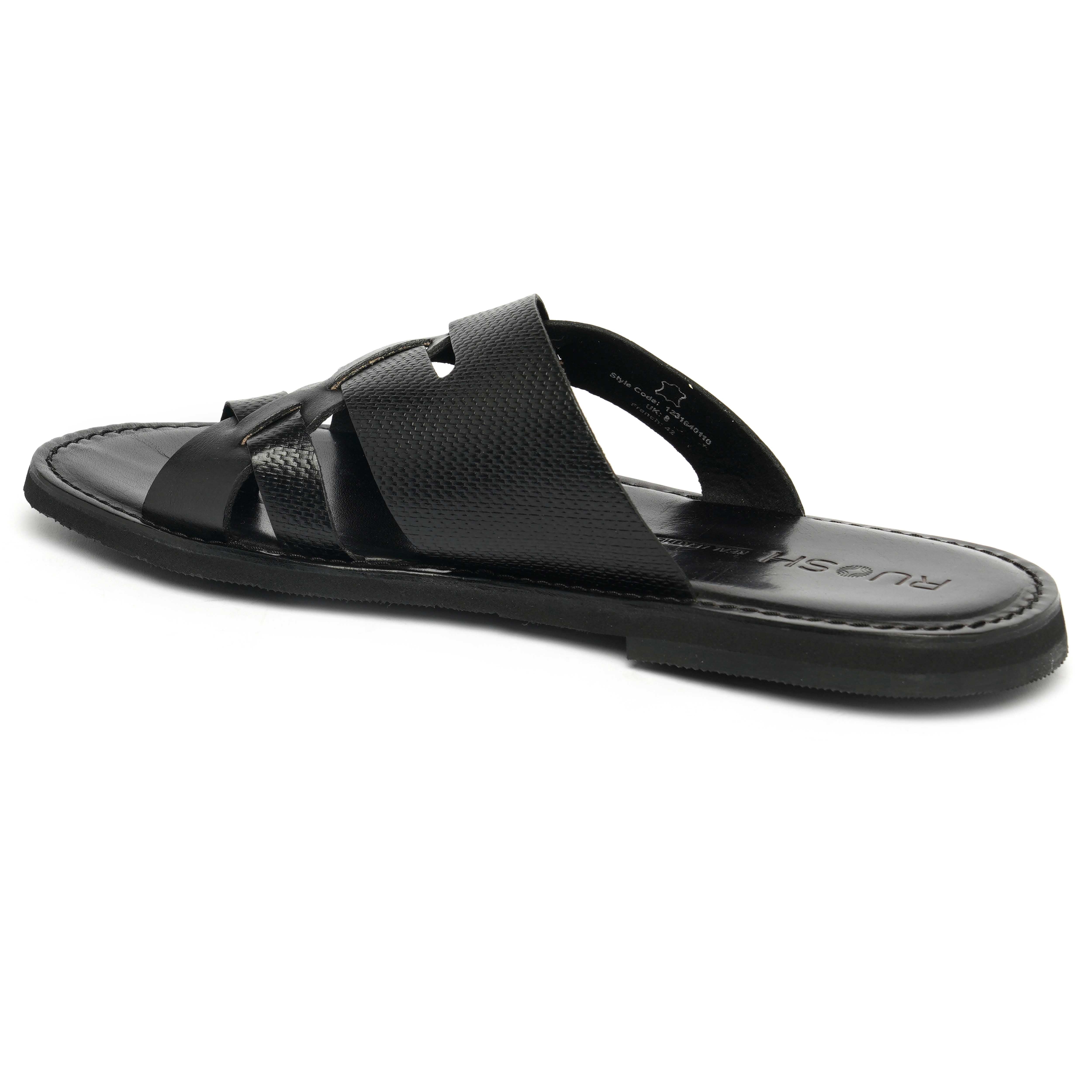 The Pisa Ruosh Men Black Cross Strap Slipper