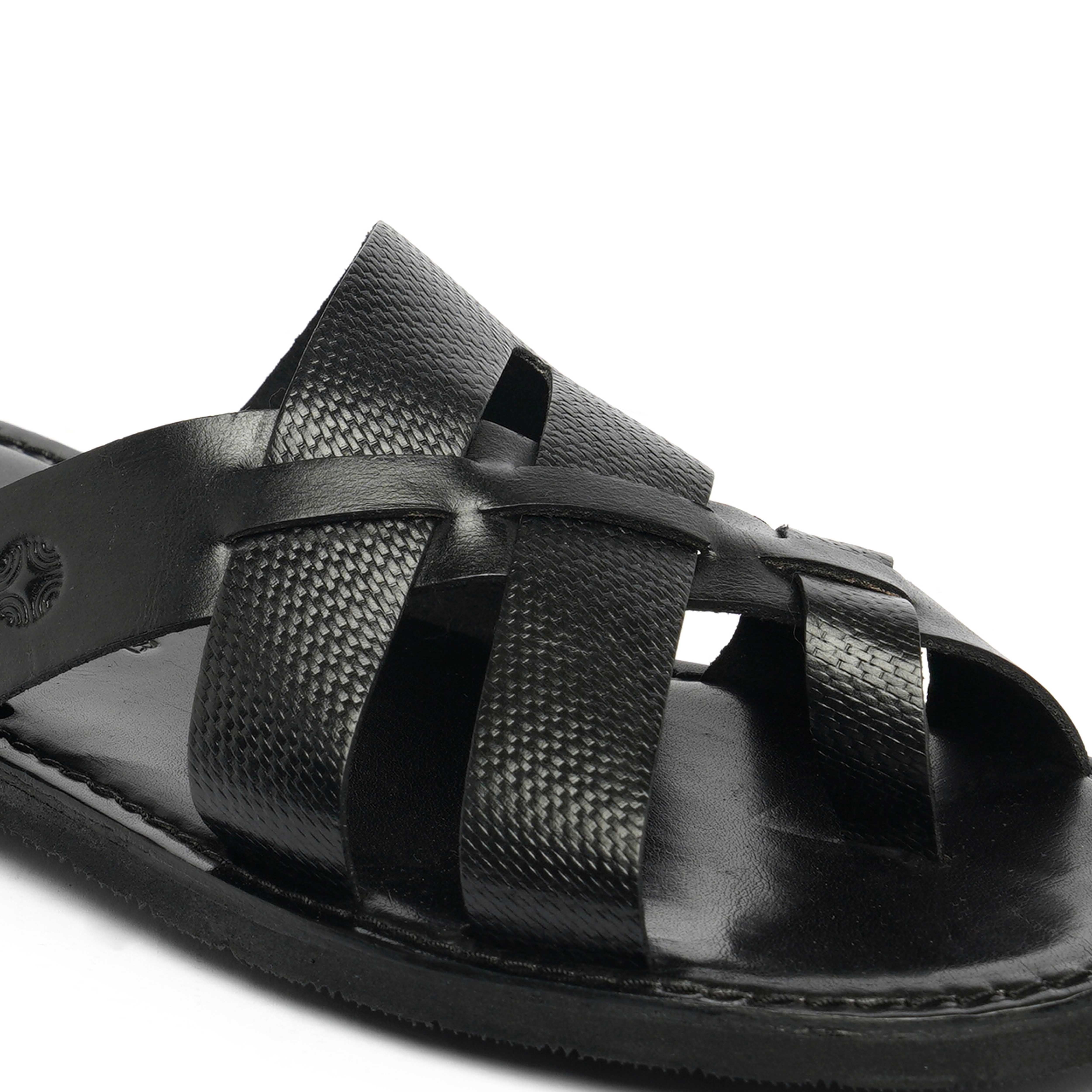 The Pisa Ruosh Men Black Cross Strap Slipper