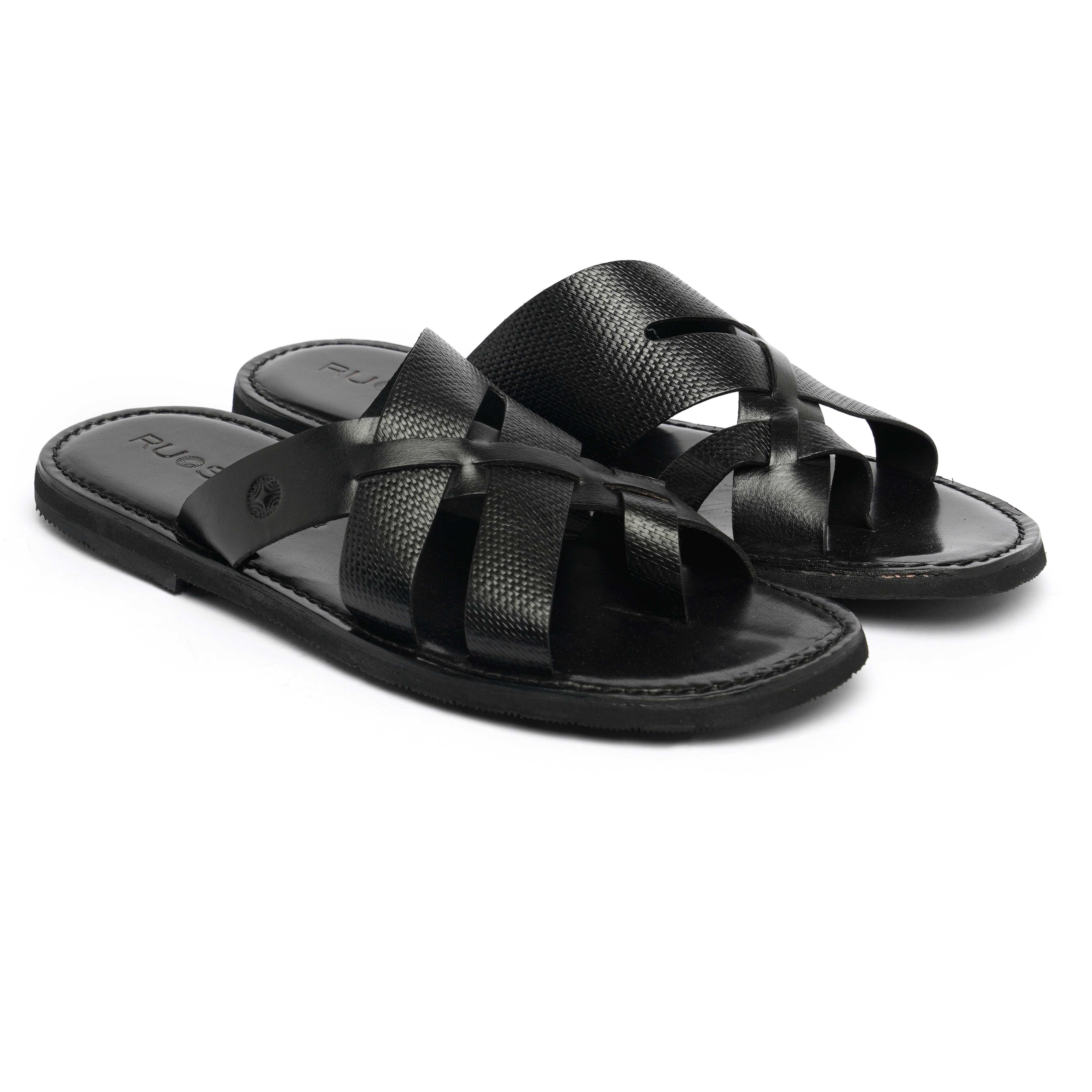 The Pisa Ruosh Men Black Cross Strap Slipper