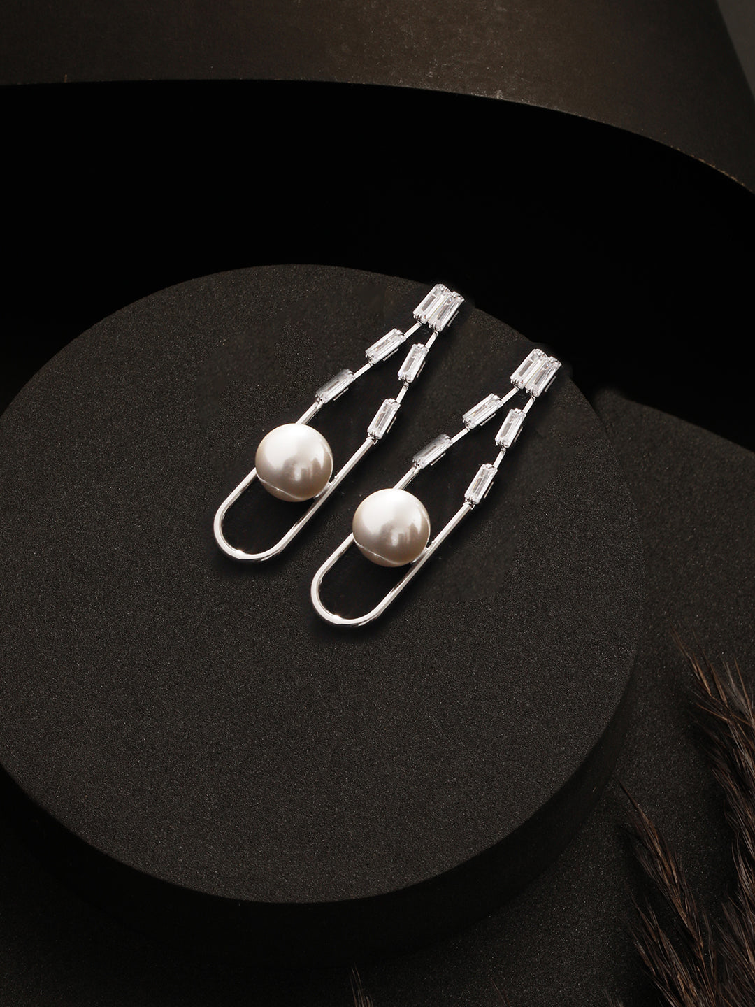 Silver-Plated Contemporary Pearl Beaded Drop Earrings