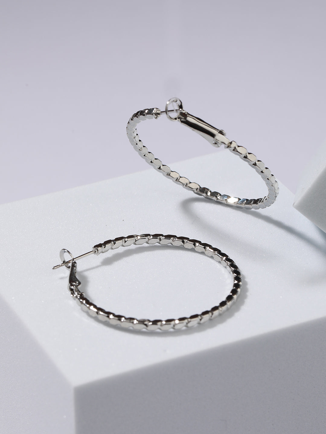 Silver-Plated Textured Circular Hoop Earrings