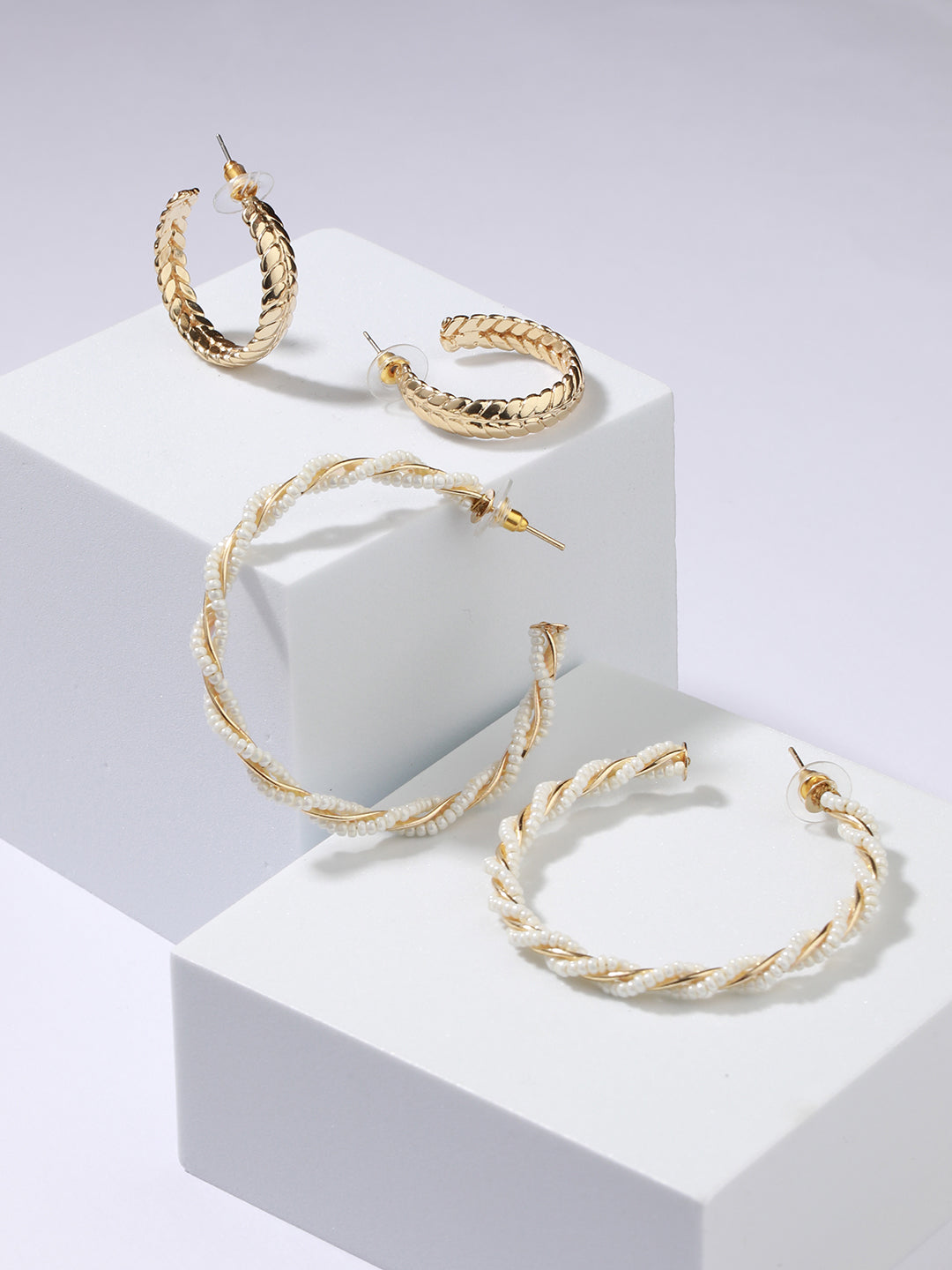 Set Of 2 Gold Plated Circular Hoop Earrings