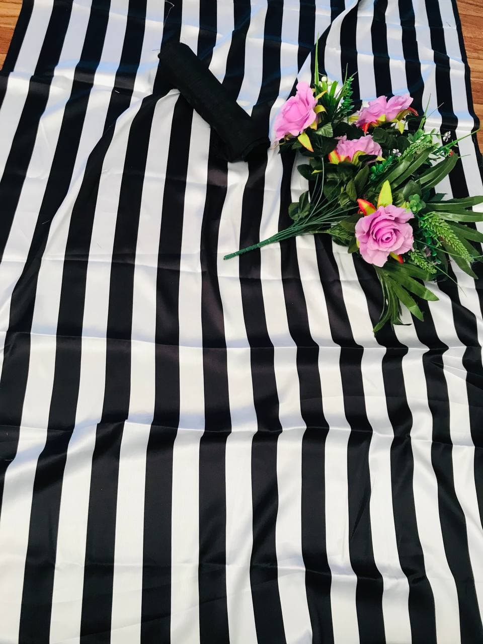 Black and White Lining Designs of Japan Satin Saree