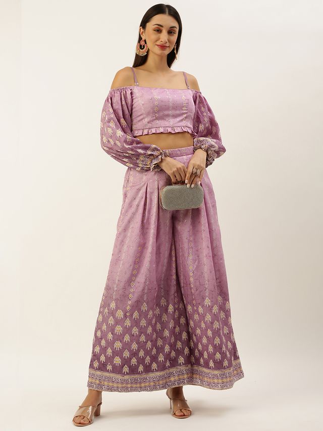 Bollywood Vogue Ready To Wear Mauve Art Silk Digital Printed Co Ords Set