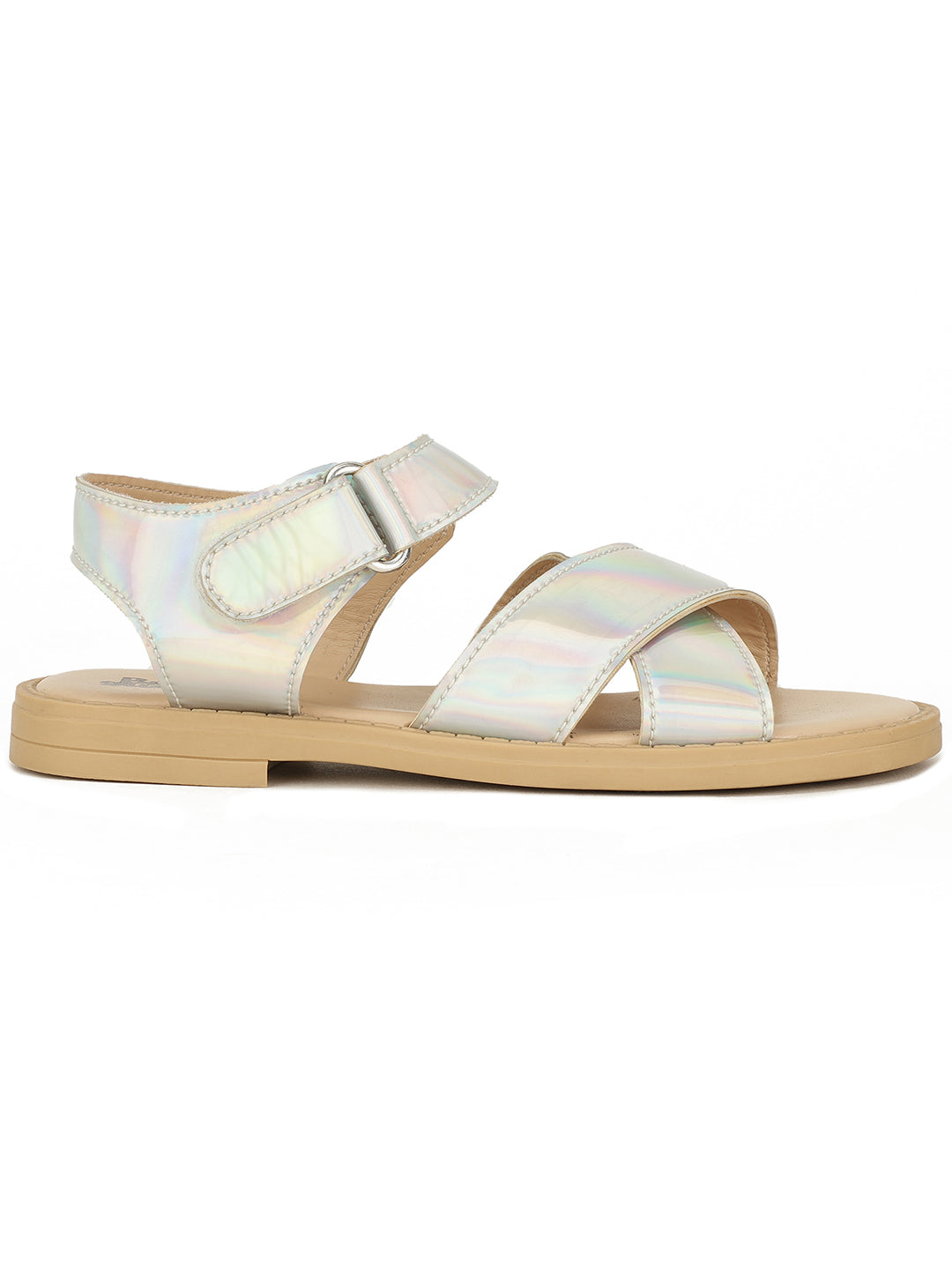 Bubblegummers Girl's Silver Flat Sandal With Buckle Closure - Silver - View 2