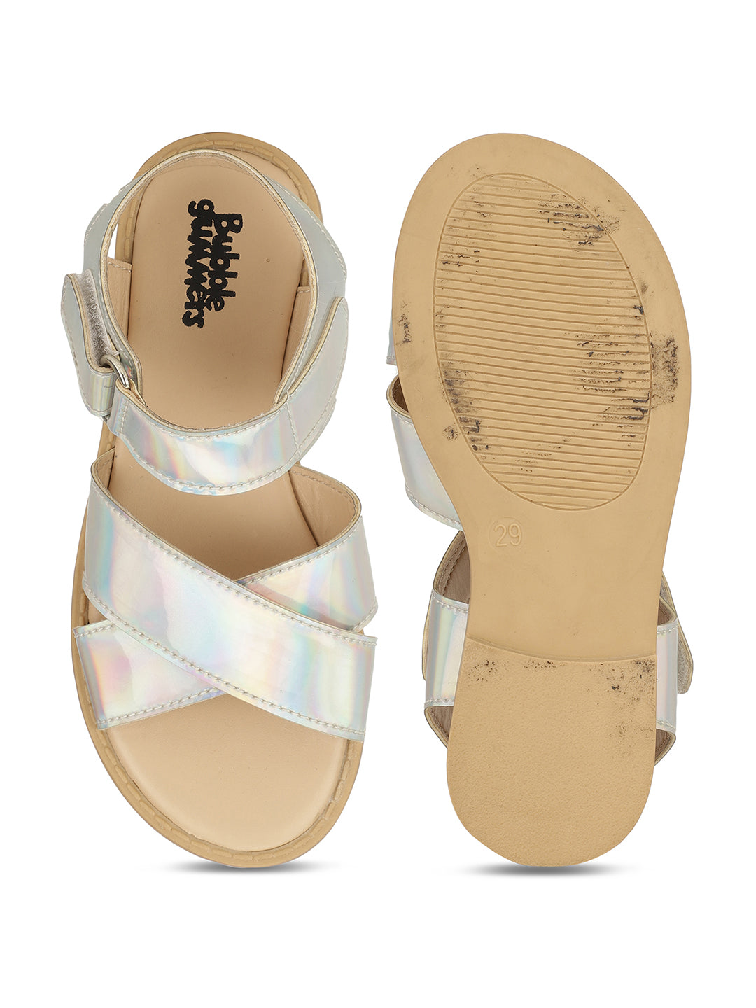Bubblegummers Girl's Silver Flat Sandal With Buckle Closure - Silver - View 4