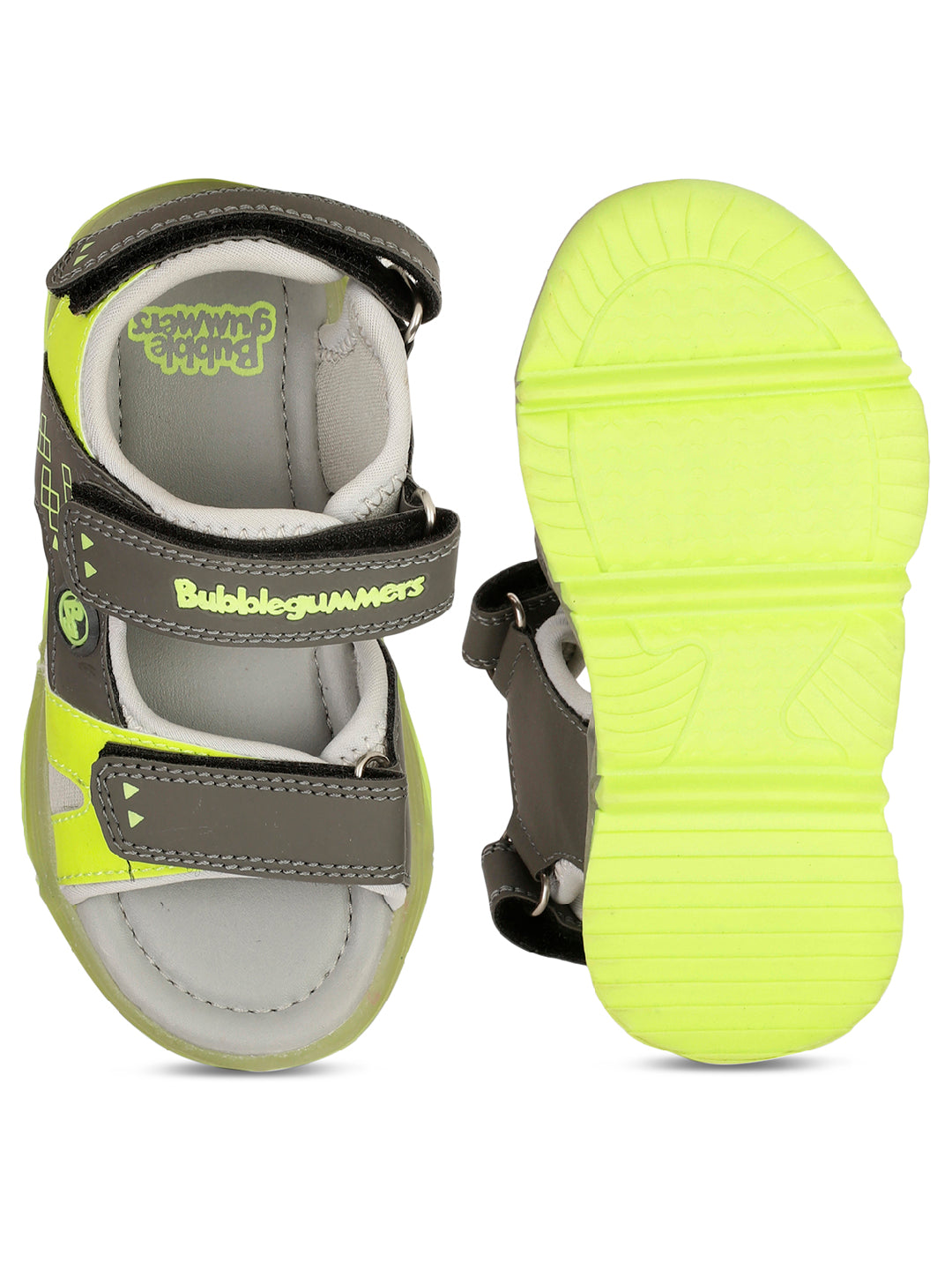 Bubblegummers Boy's Grey Velcro Strap Sporty Sandal - Grey - View 4
