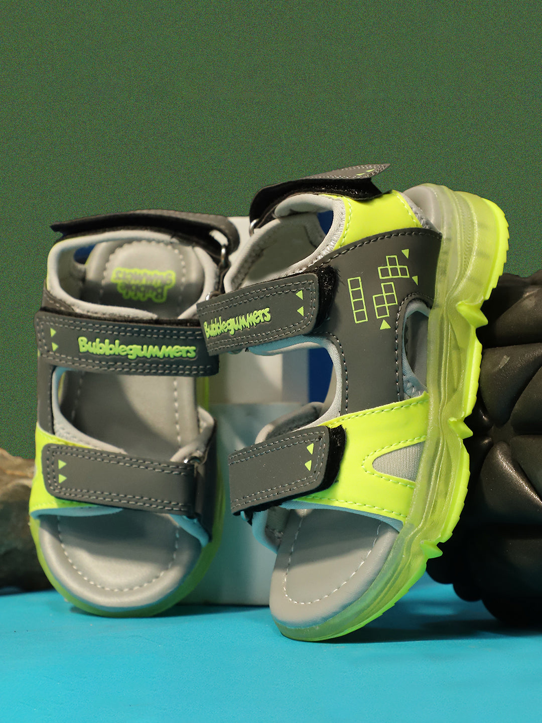 Bubblegummers Boy's Grey Velcro Strap Sporty Sandal - Grey - View 6