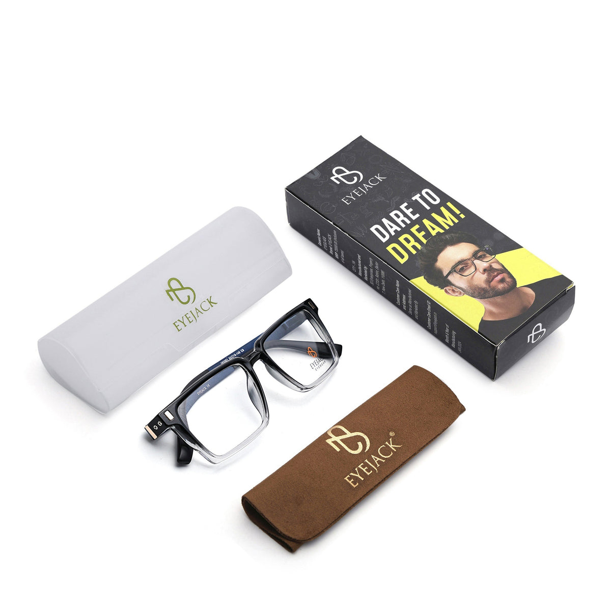 Eyejack Black & Transparent Rectangle Eyeglasses for Men and Women - Style 2439 - with box packaging