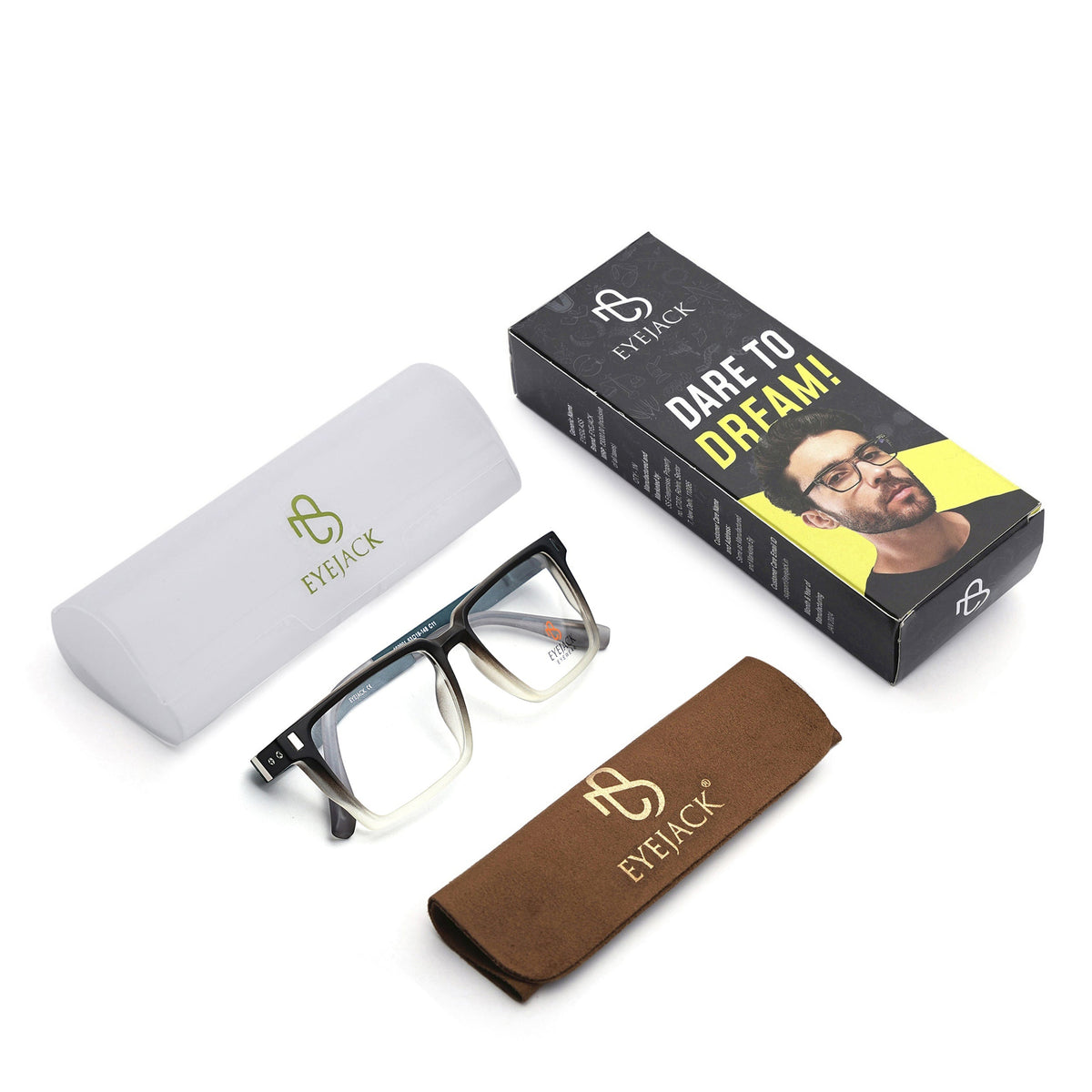 Eyejack Black & Grey Rectangle Eyeglasses for Men and Women - Style 2440 - with box packaging