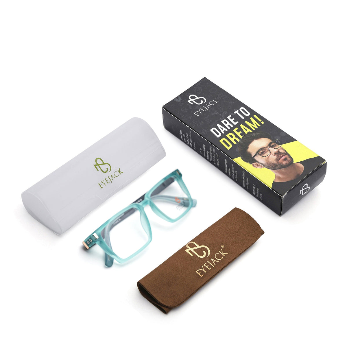 Eyejack Aqua Rectangle Eyeglasses for Men and Women - Style 2444 - with box packaging
