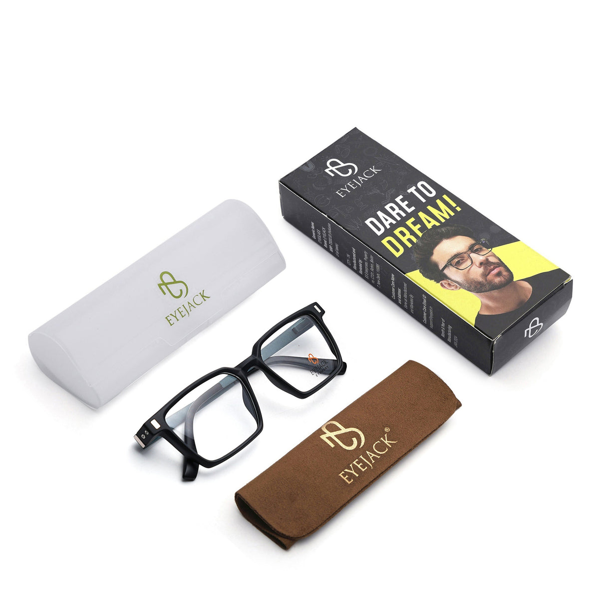 Eyejack Black Rectangle Eyeglasses for Men and Women - Style 2449 - with box packaging