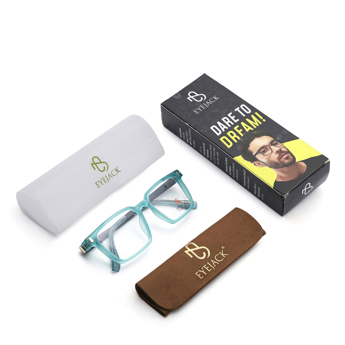 Eyejack Aqua Rectangle Eyeglasses for Men and Women - Style 2456 - with box packaging