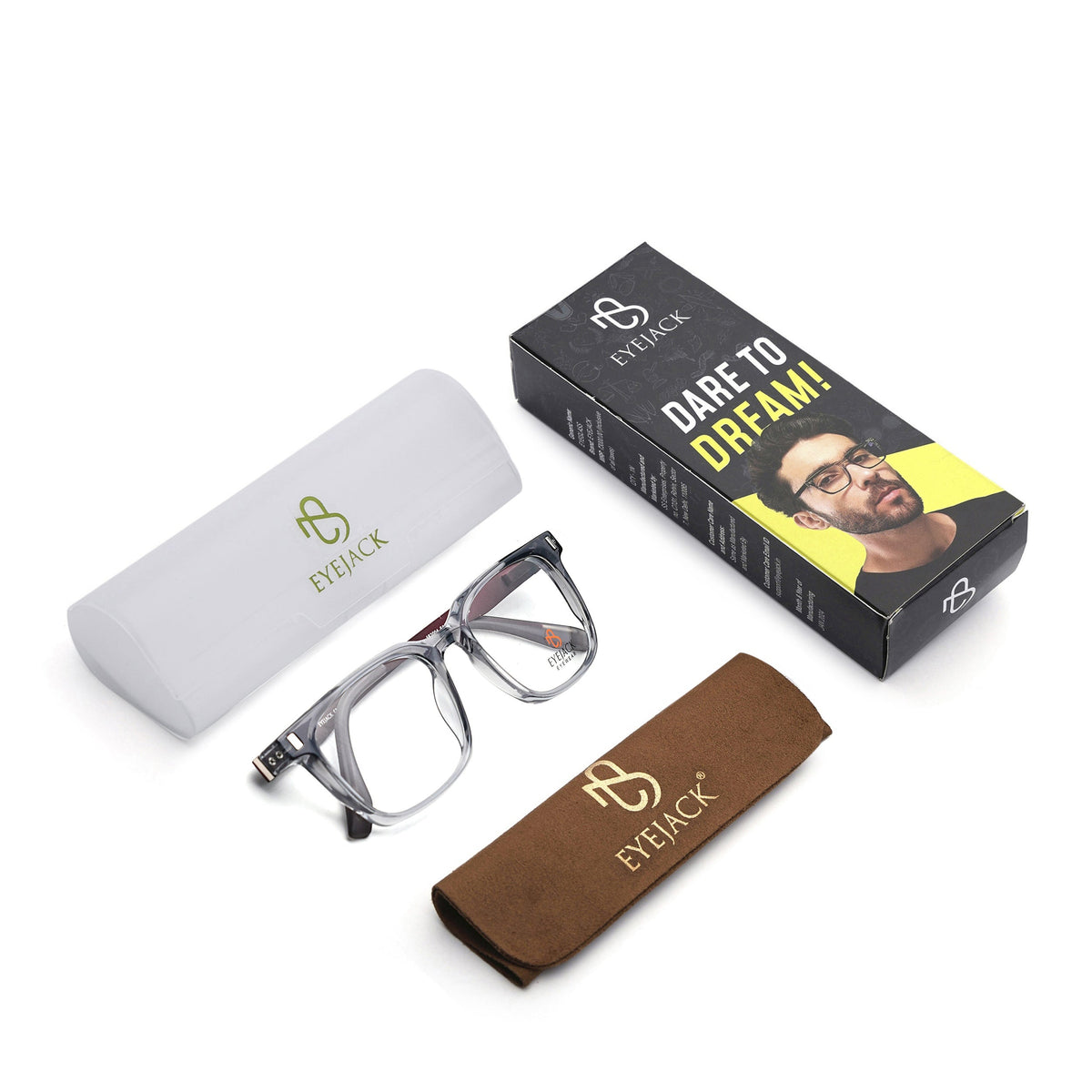 Eyejack Transparent Grey Wayfarer Eyeglasses for Men and Women - Style 2477 - with box packaging