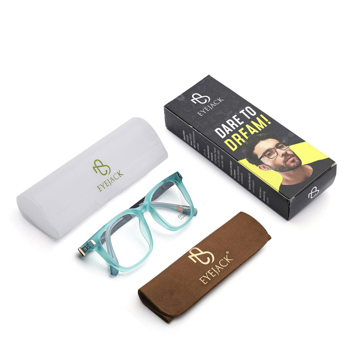 Eyejack Aqua Wayfarer Eyeglasses for Men and Women - Style 2480 - with box packaging