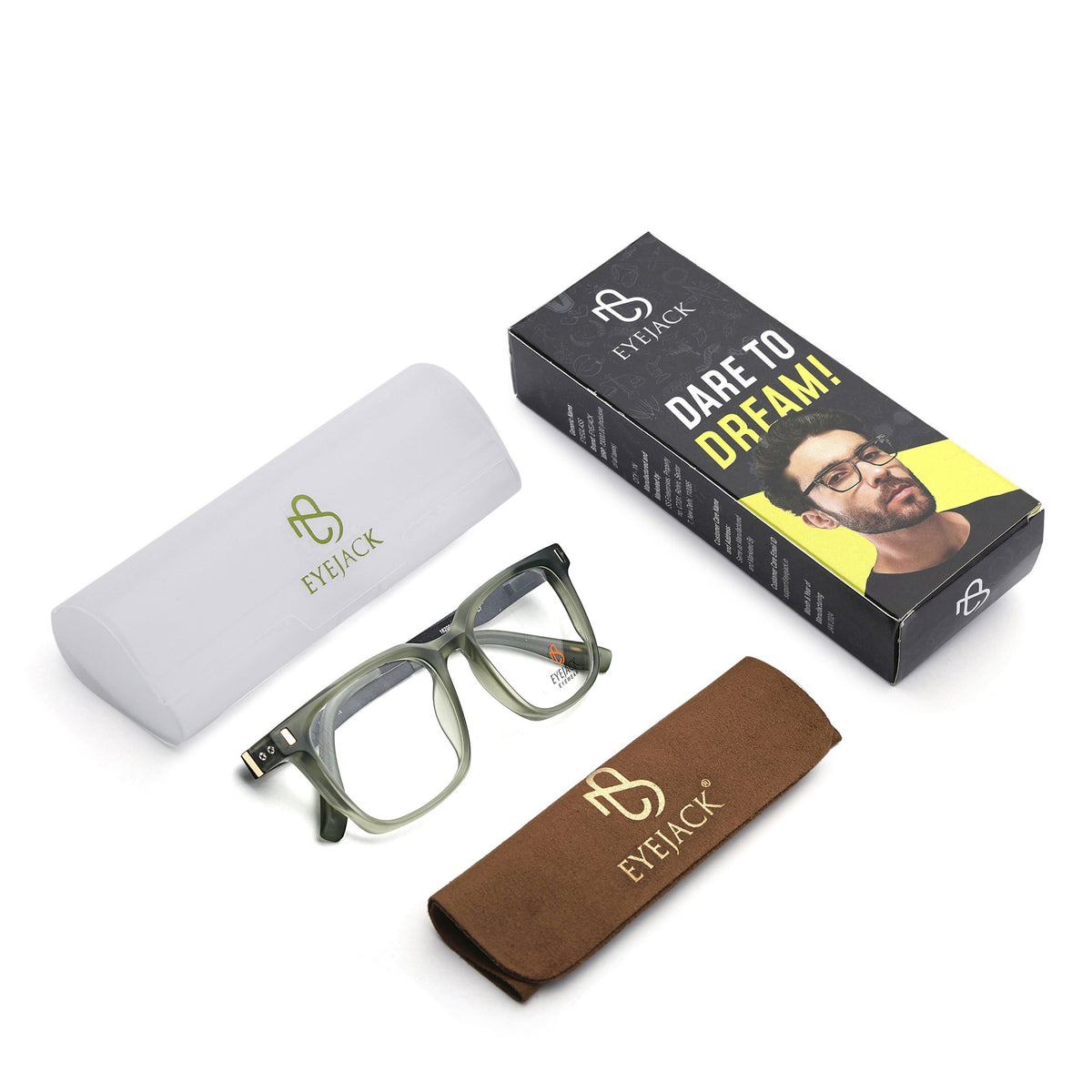 Eyejack Olive Wayfarer Eyeglasses for Men and Women - Style 2482 - with box packaging