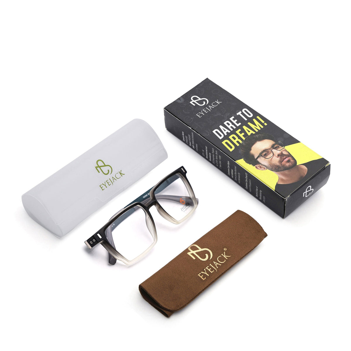 Eyejack Black & Grey Wayfarer Eyeglasses for Men and Women - Style 2488 - with box packaging