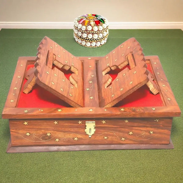 Santarms Handmade Wooden Holy Book Stand for Reading with Small Quran Box Santarms