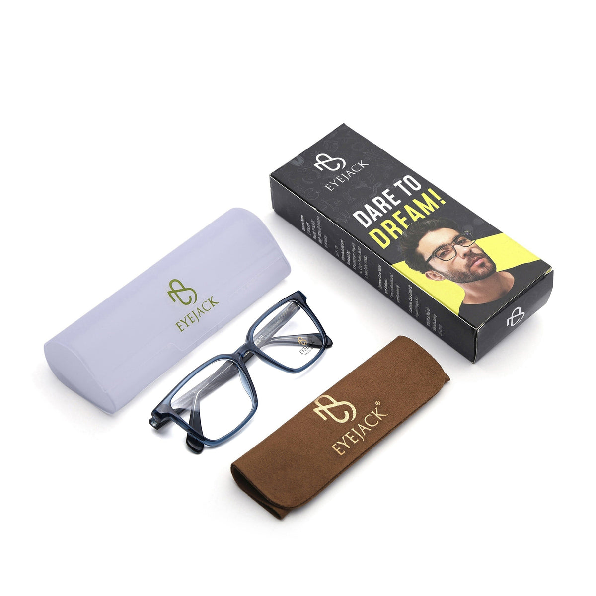 Eyejack Blue Wayfarer Eyeglasses for Men and Women - Style 2281 - with box packaging
