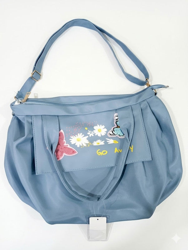Buddy Cares Women Floral & Butterfly Embroidered Shoulder Bag | Adjustable Crossbody Strap – Blue – view 4 – Buddy Cares