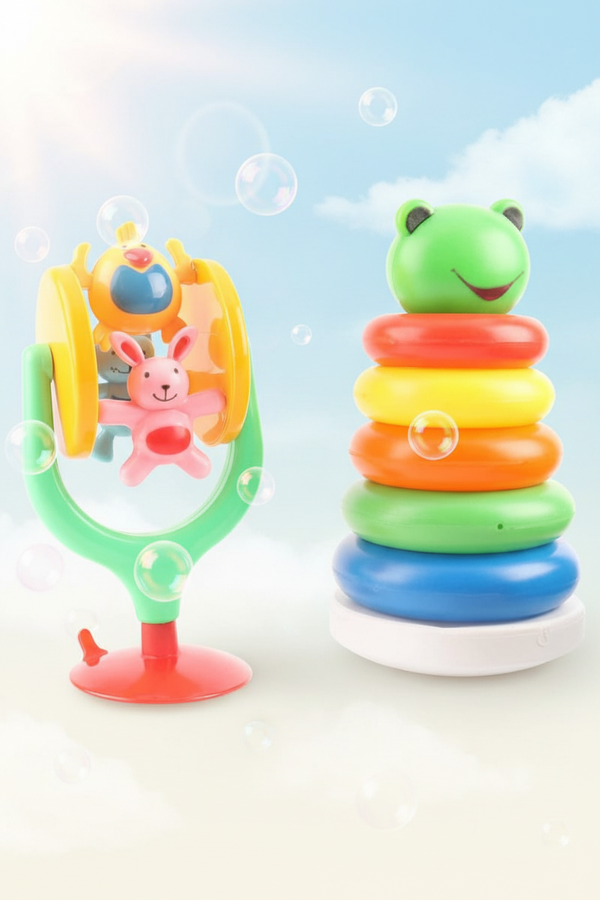 2 In 1 Toddlers Gift Set For Kids (Highchair spinner + Stacking Rings) SUPER