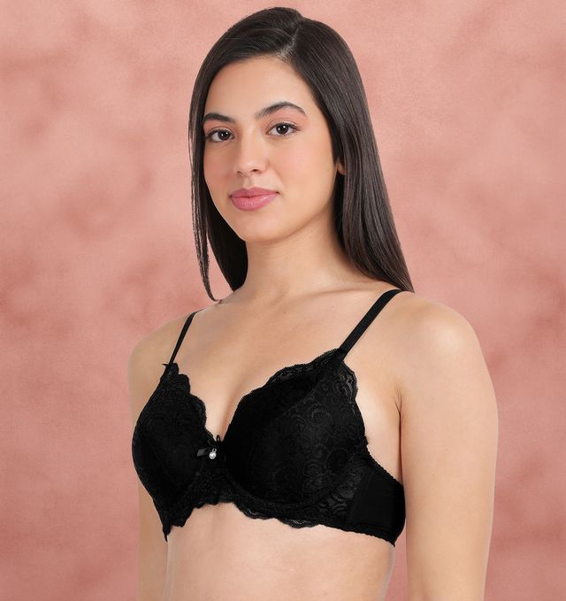 Susie 3/4th Coverage Black Beauty Fully Lace Cup Adjustable Detachable Padded Wired Bra