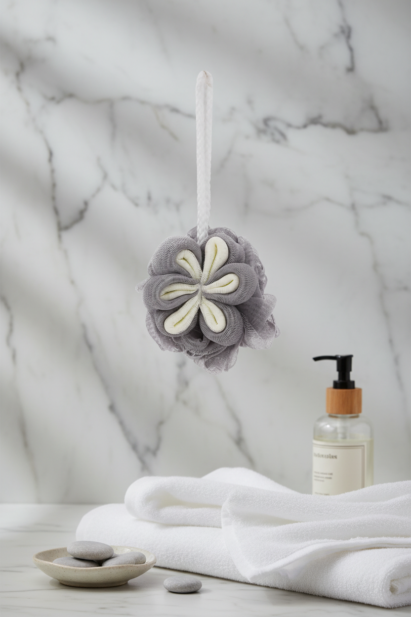 Vivin Flower Shape Bath Shower Sponge Pouf Loofahs (Grey) - Pack of 1 SUPER