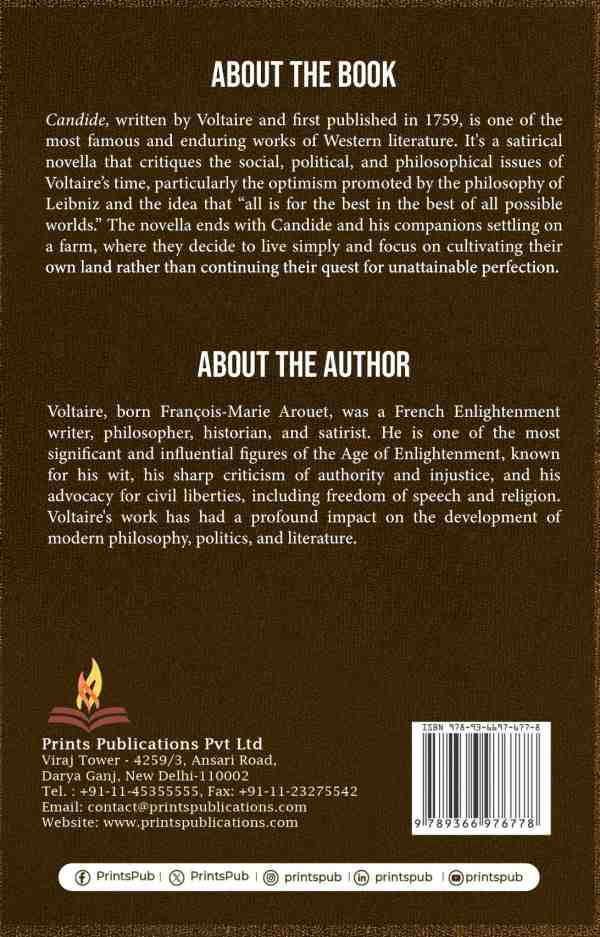 Candide by Voltaire – Classic Satirical Novella on Philosophy, Society & Optimism Prints Publications