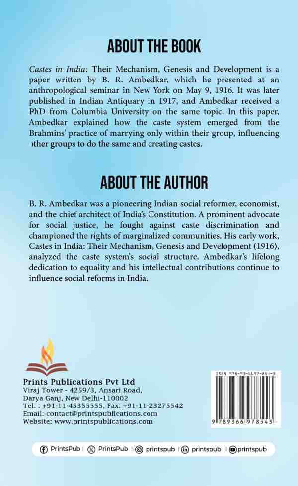 Castes in India: Their Mechanism, Genesis and Development by B. R. Ambedkar Prints Publications