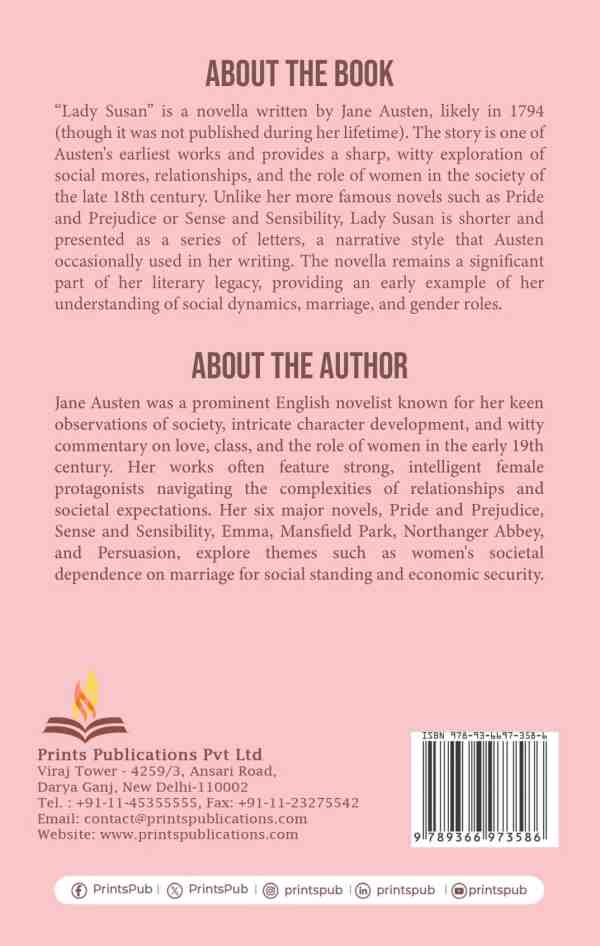 Lady Susan by Jane Austen – Classic Epistolary Novella in English Literature Prints Publications