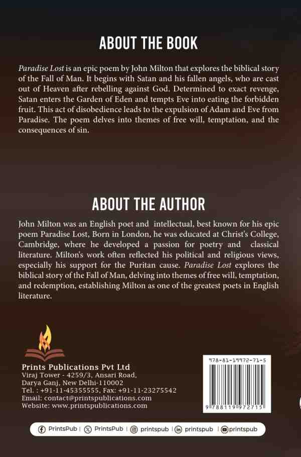 Paradise Lost: An Epic Poem of the Fall of Man, Temptation, and Redemption Prints Publications