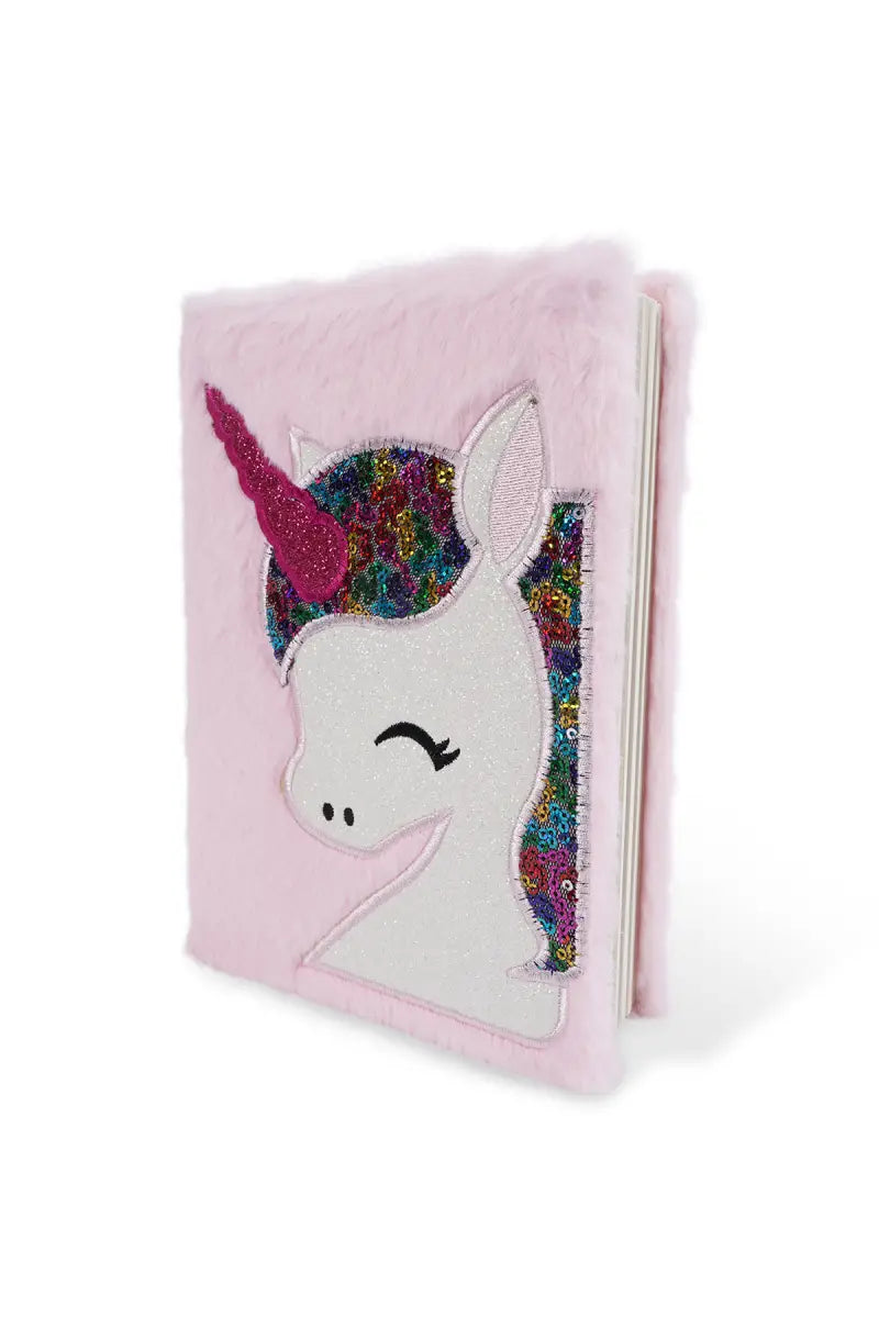 Unicorn Sparkle Plush Ruled Diary - (Baby Pink)