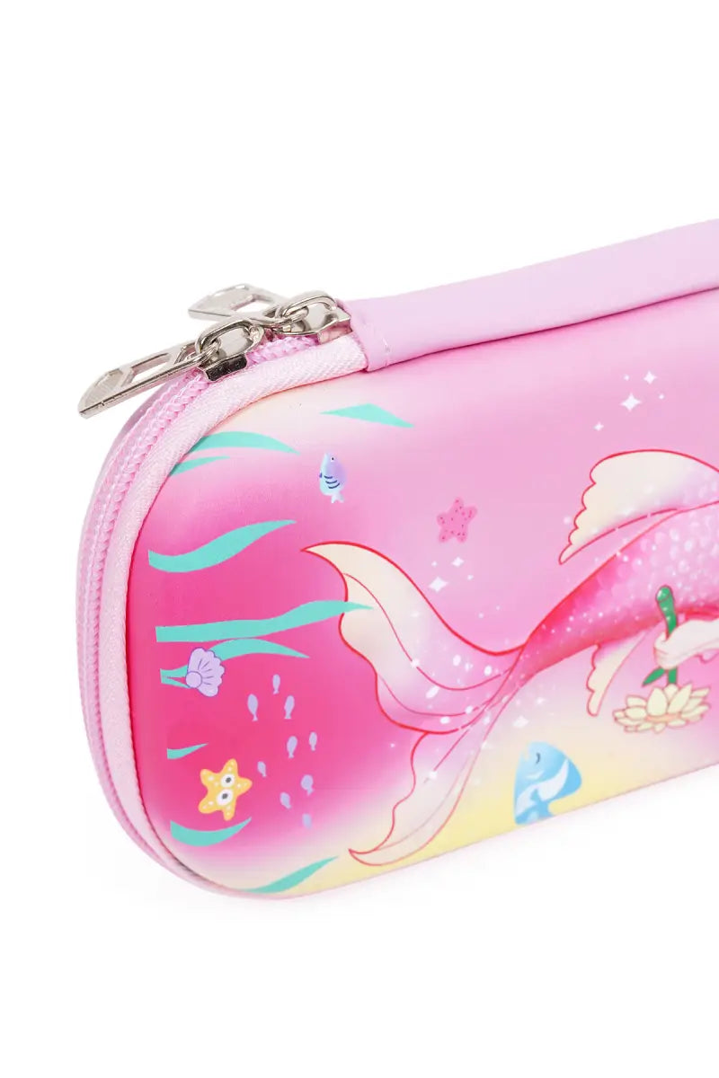 Mermaid Printed Jumbo Pencil Case (Pink)