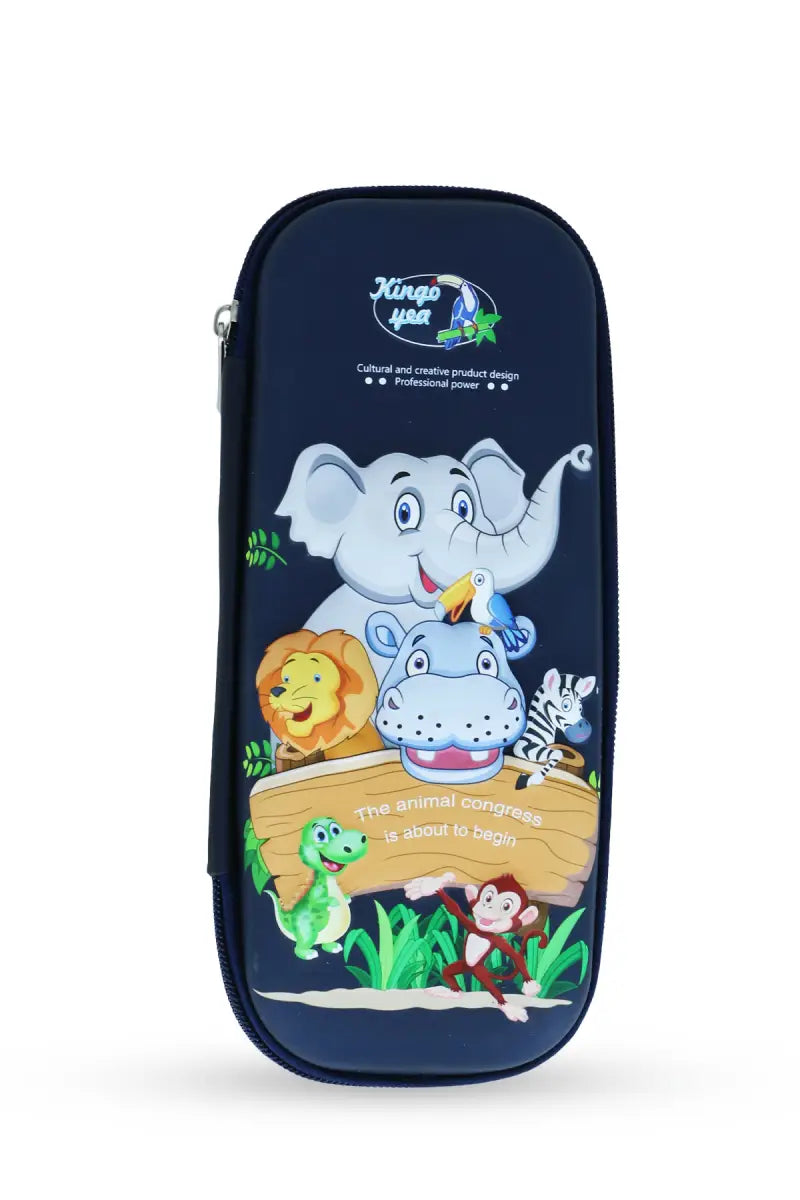 Kingo Box Animal Themed Pencil Pouch (Navy Blue)