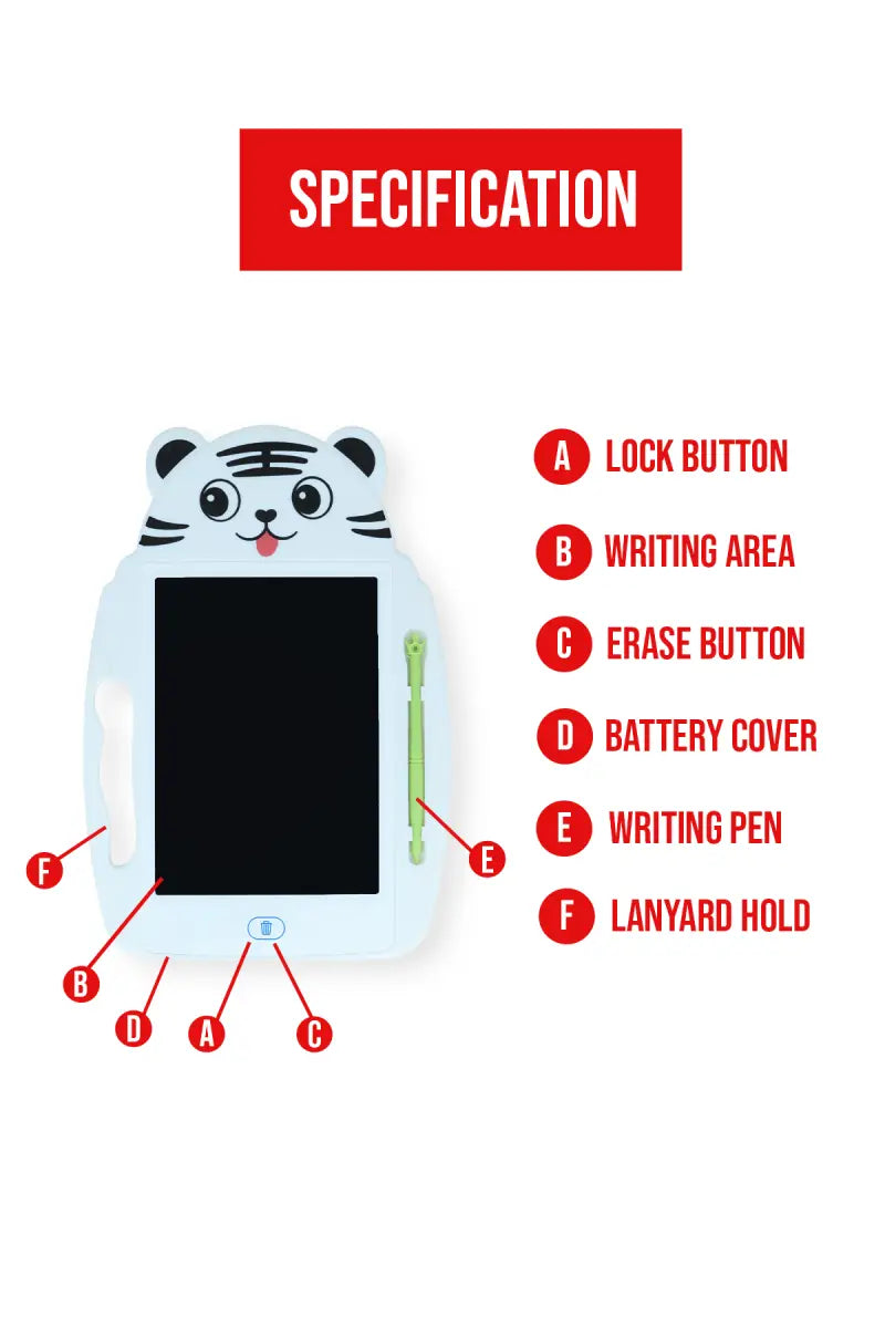 Kitty Designed 9 Inch LCD Writing Tablet for Kids (White)