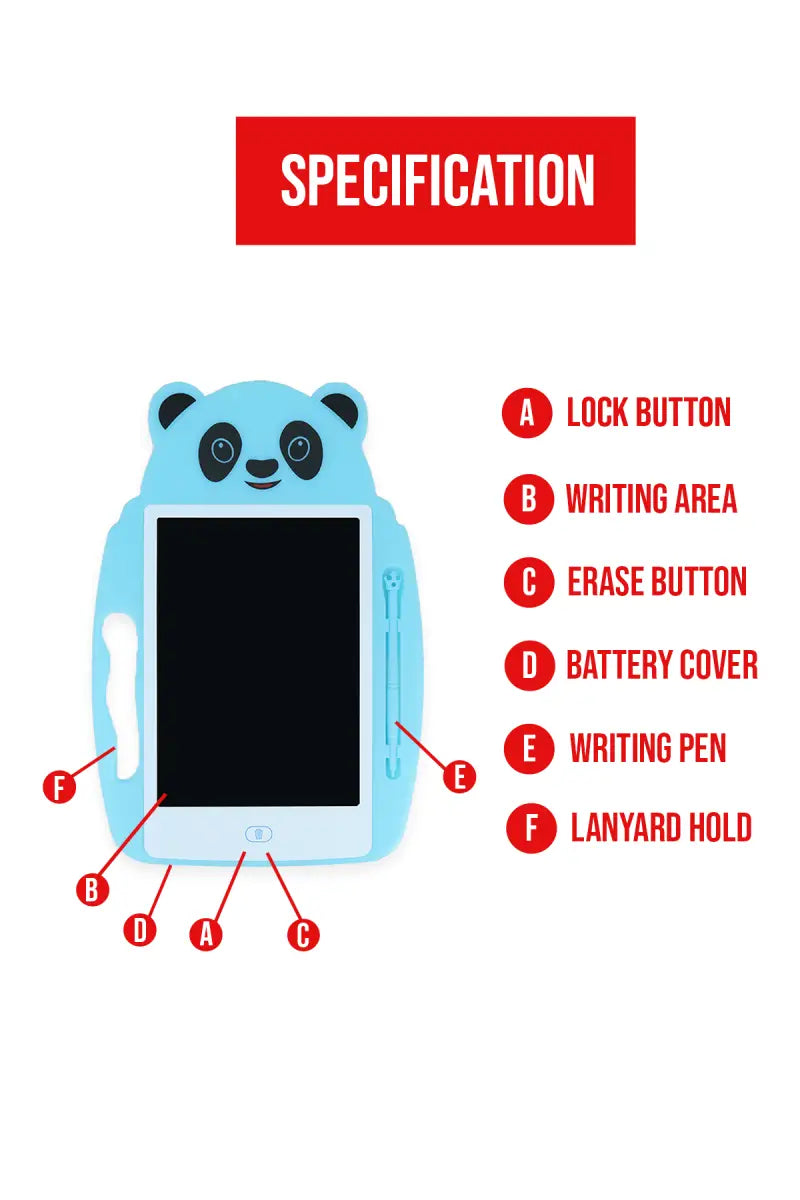Panda Designed 9 Inch LCD Writing Tablet for Kids (Blue)