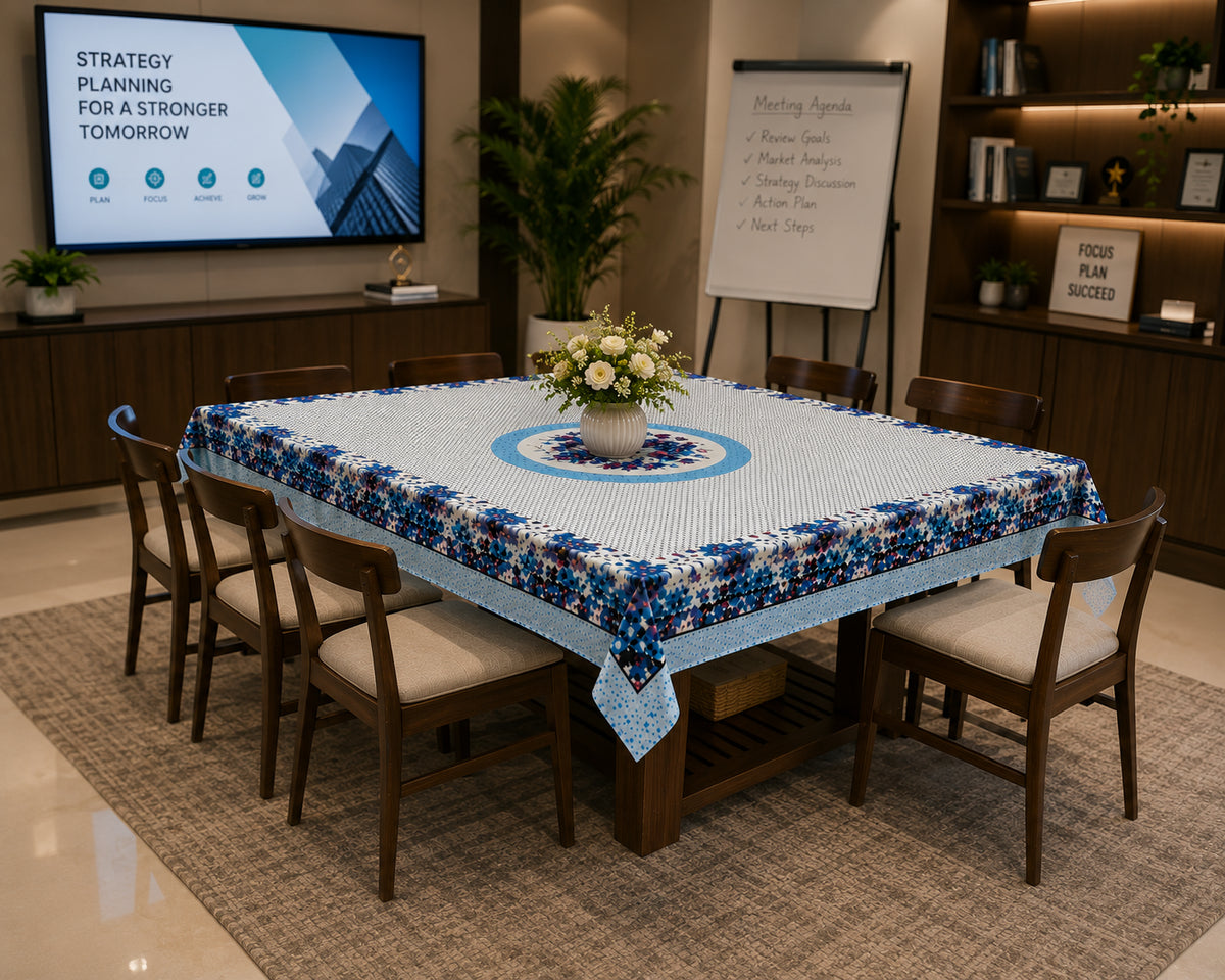 Blue Aster printed cotton table cover in blue - image 14
