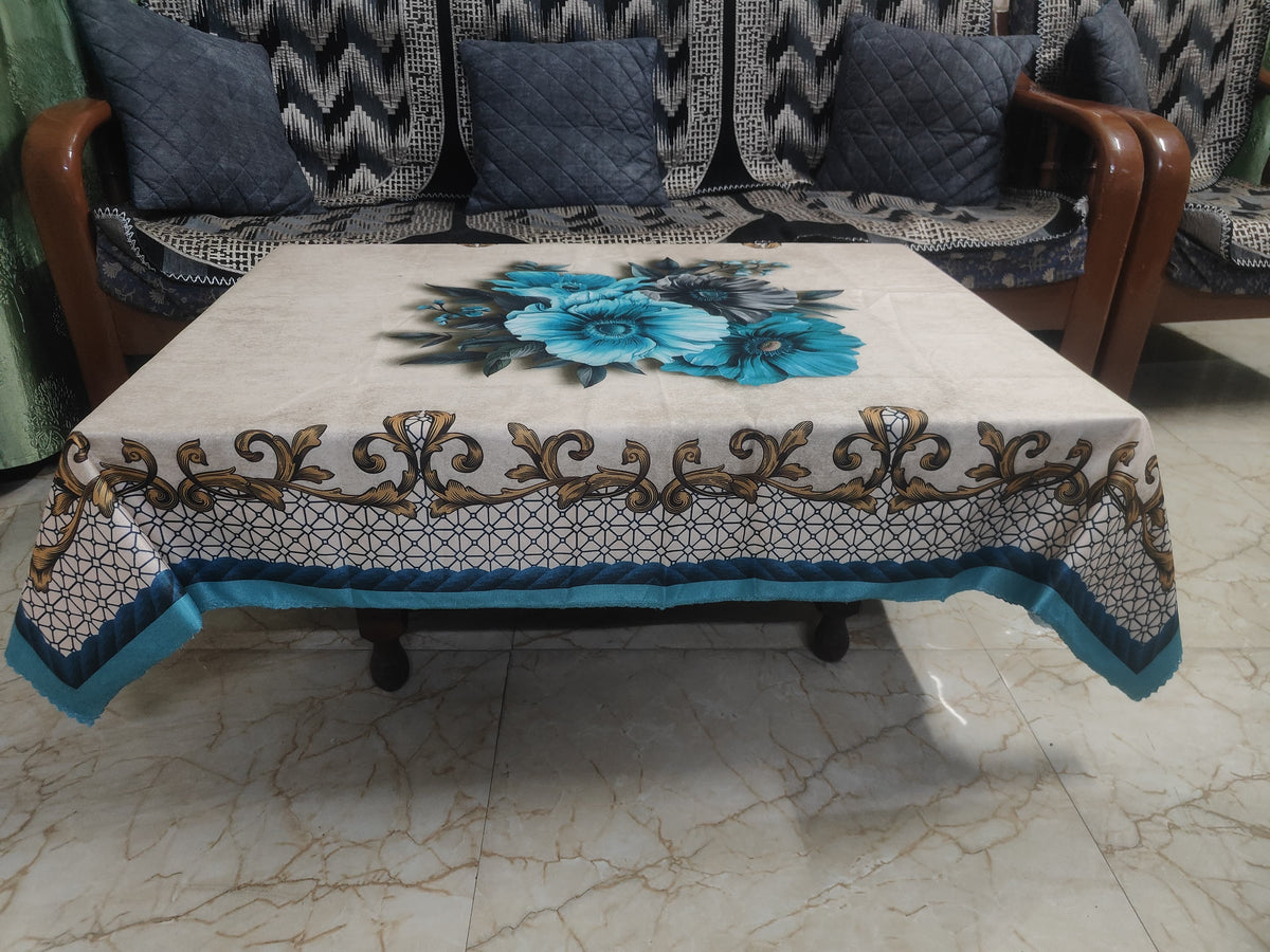 Blue Daisy printed cotton table cover in blue - image 5