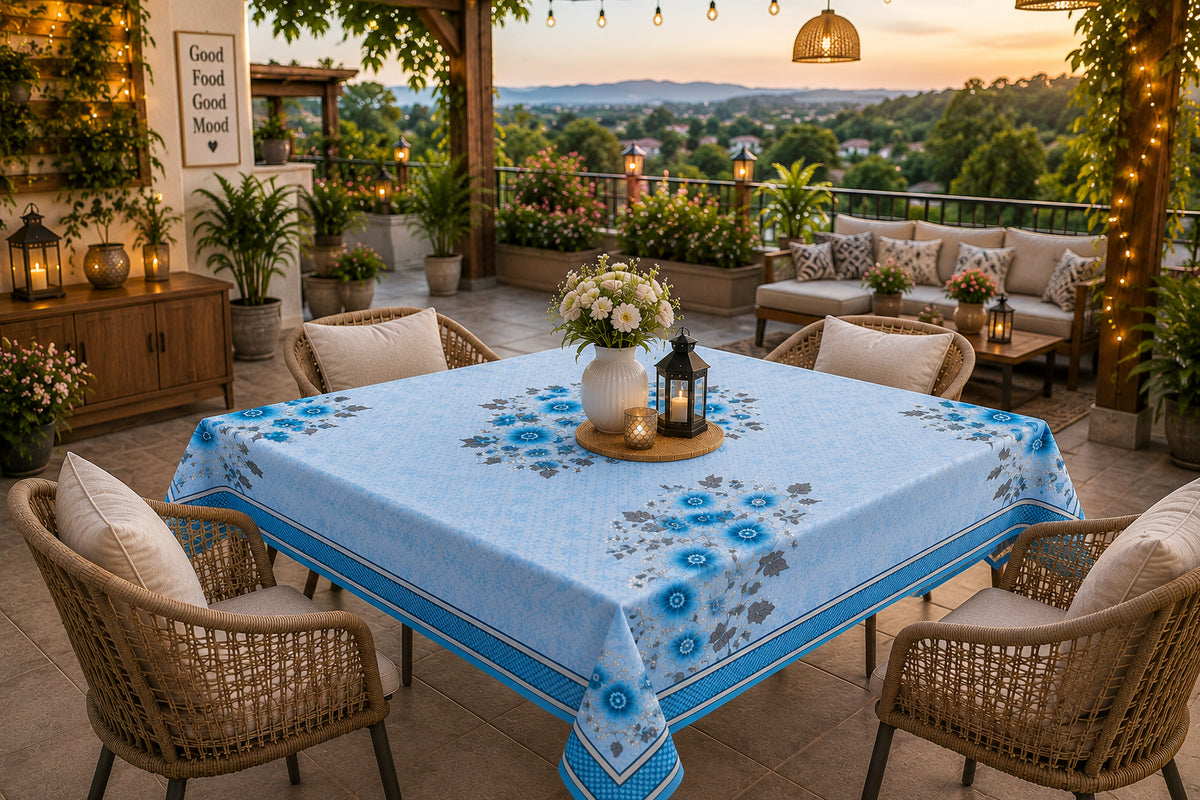 Blue Genda printed cotton table cover in blue - image 1
