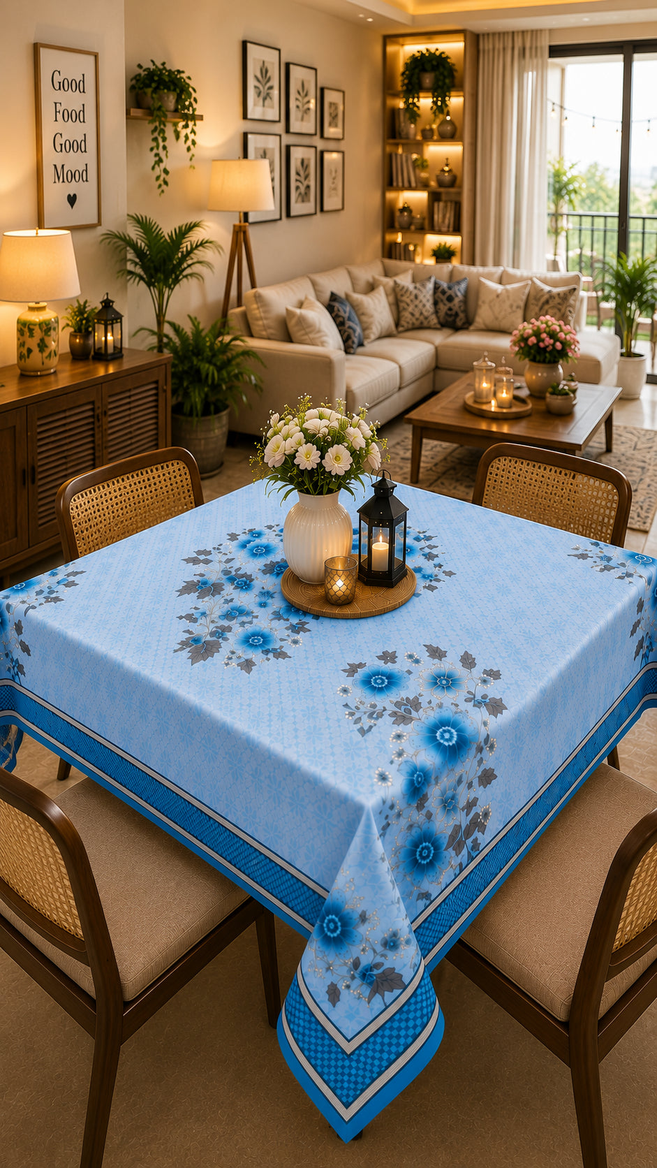 Blue Genda printed cotton table cover in blue - image 8