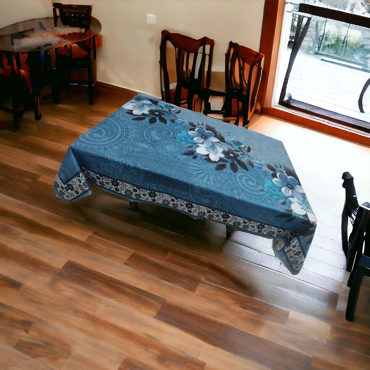 Blue Orchid printed cotton table cover in blue - image 1