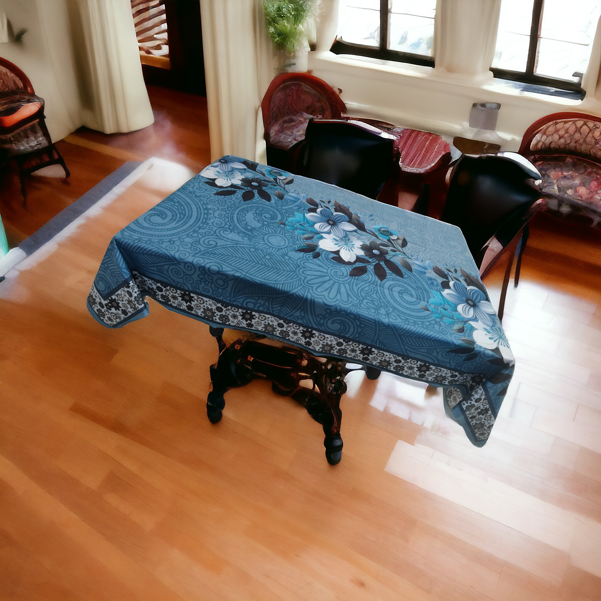 Blue Orchid printed cotton table cover in blue - image 7